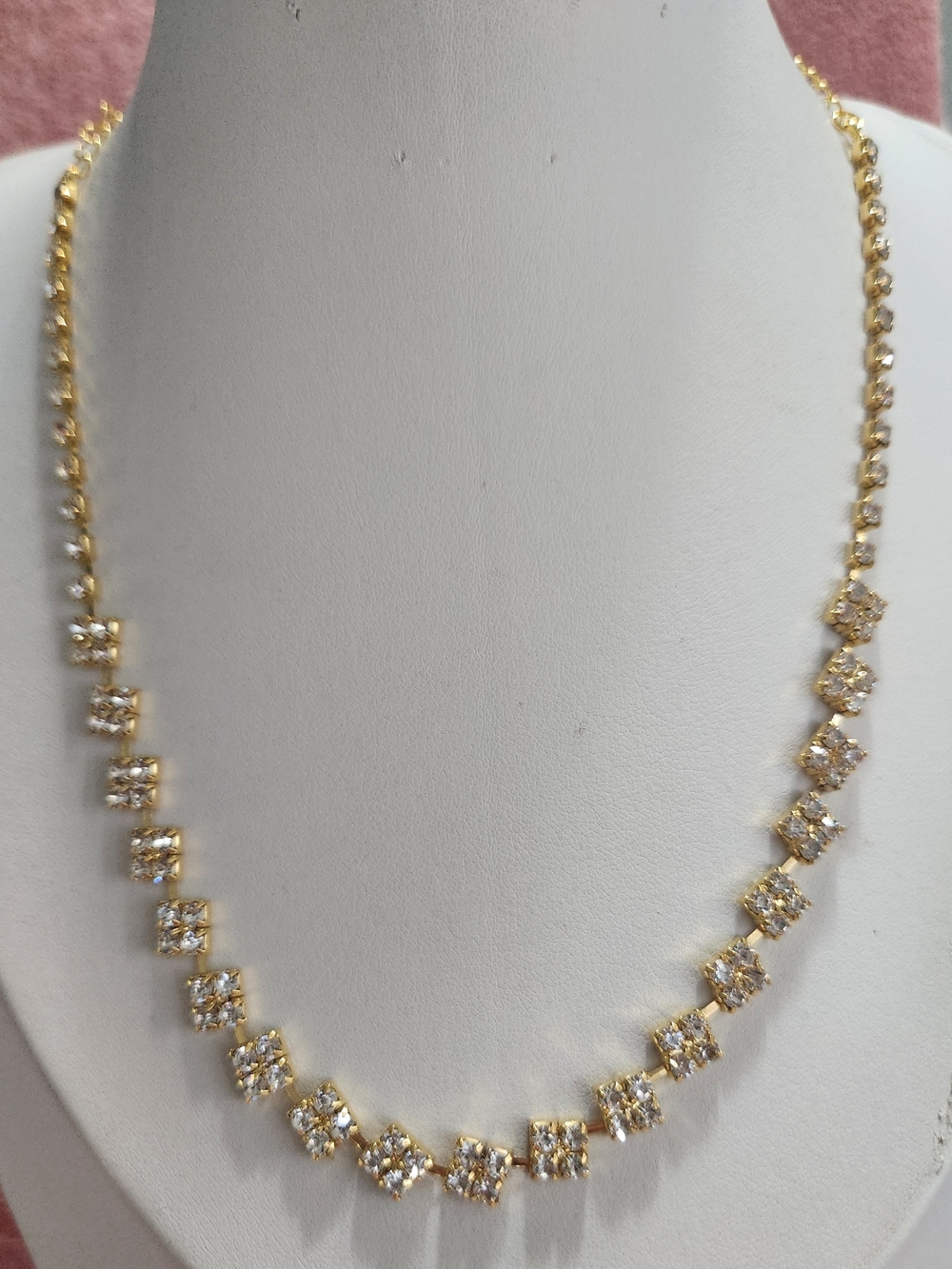 Gold Crystal Square Link Necklace - Women Jewelry